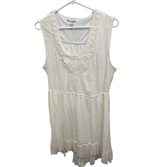Wrangler crochet neck peasant dress cream XL Peasant Boho western 
Ruffle hem - Picture 2 of 8